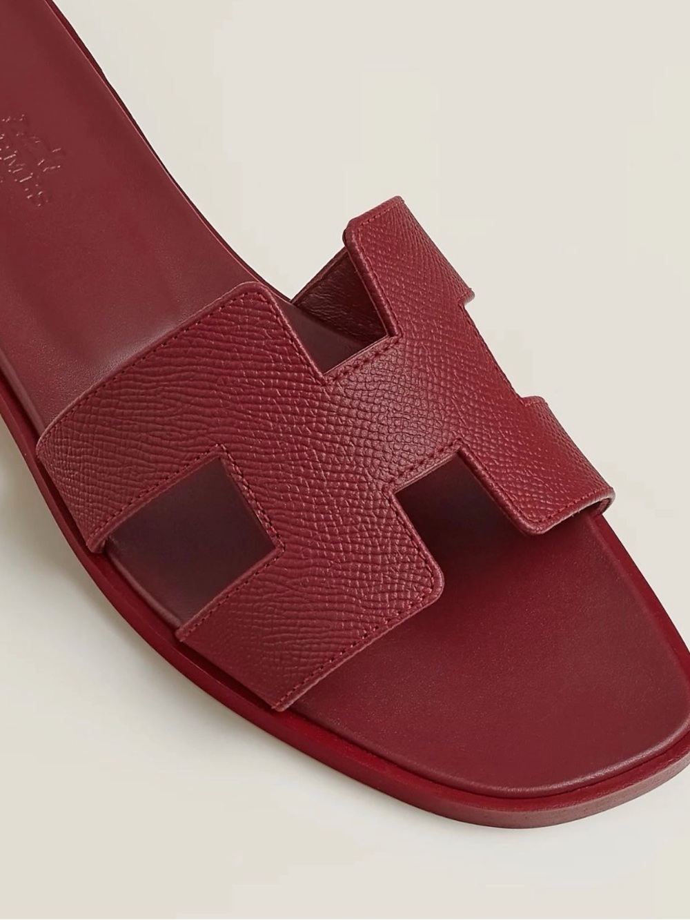 Hermes Burgundy Leather H Slide Slide Sandals